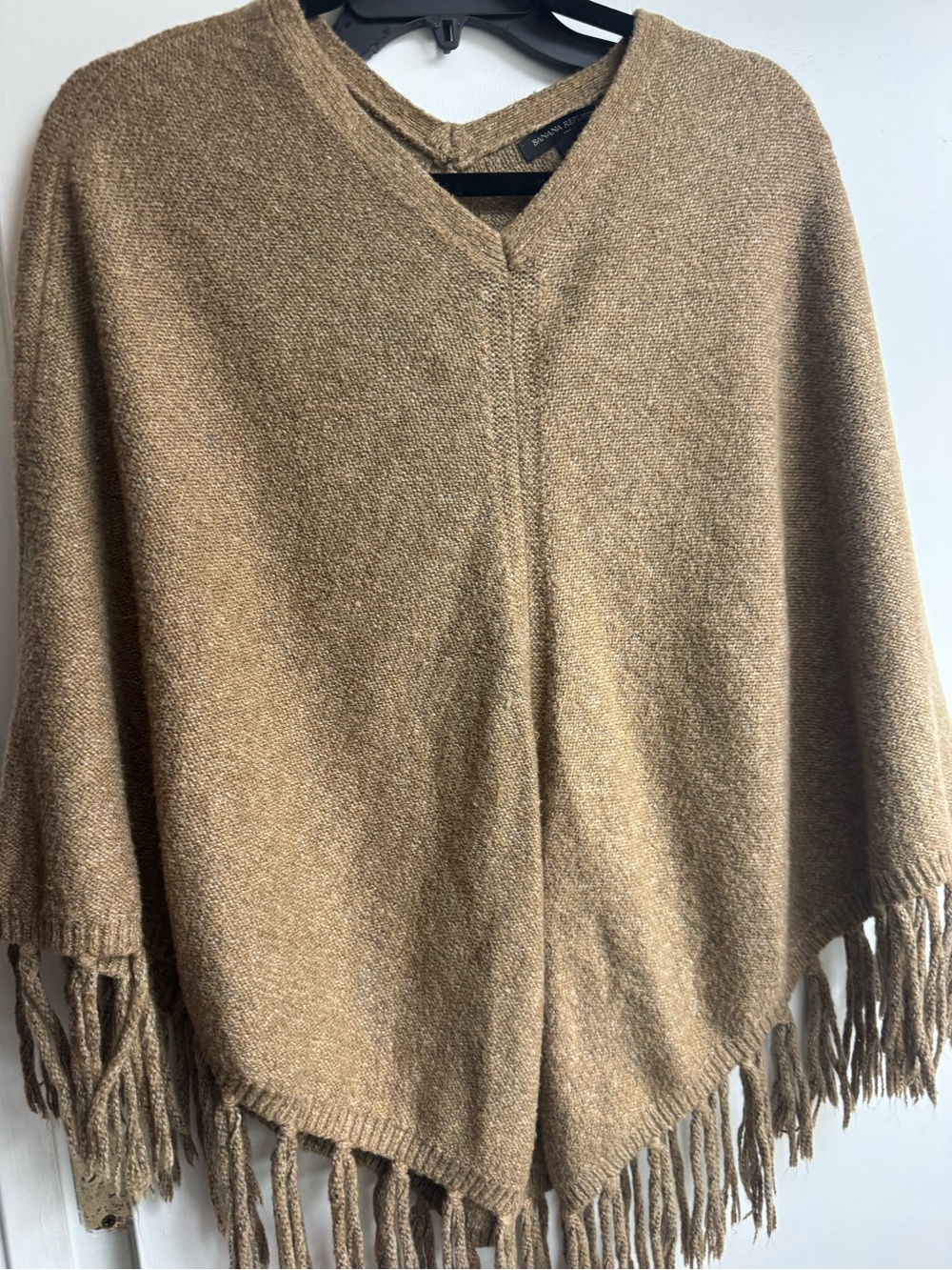 Banana Republic Taupe Fringed V-Neck Poncho